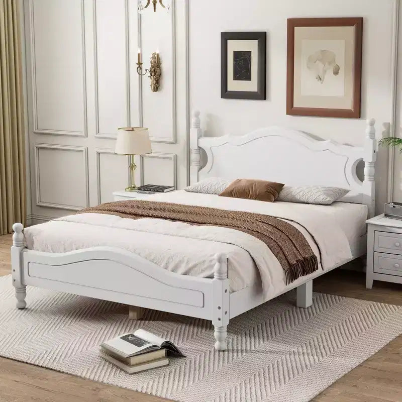 Base de cama de plataforma Queen de madera con soporte de listones de madera