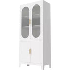 Armario de almacenamiento con puertas de cristal estriado, armario de almacenamiento blanco con 2 puertas de cristal y estantes ajustables, aparador moderno para sala de estar, comedor, recibidor