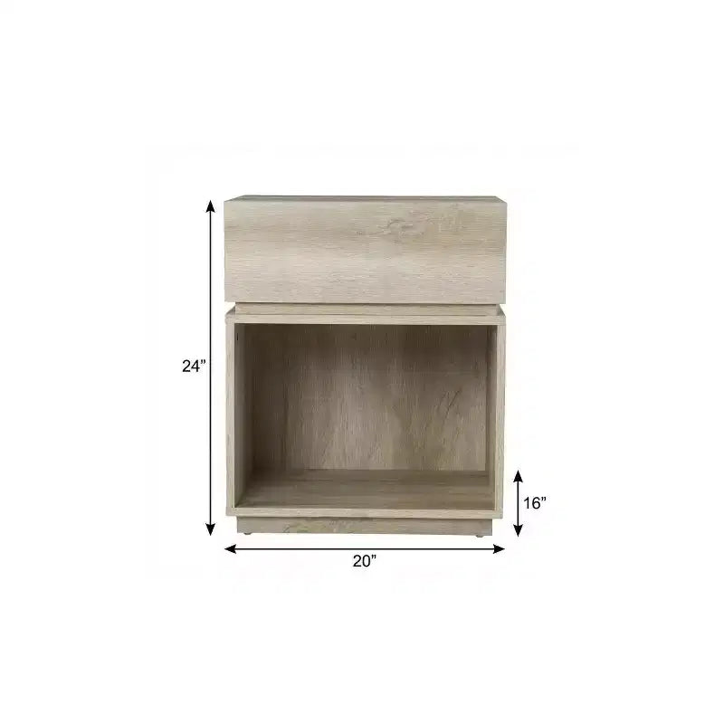 Mesa auxiliar rectangular de madera marrón de 24" con cajón, estante y puertos de carga USB