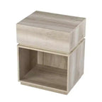 Mesa auxiliar rectangular de madera marrón de 24" con cajón, estante y puertos de carga USB