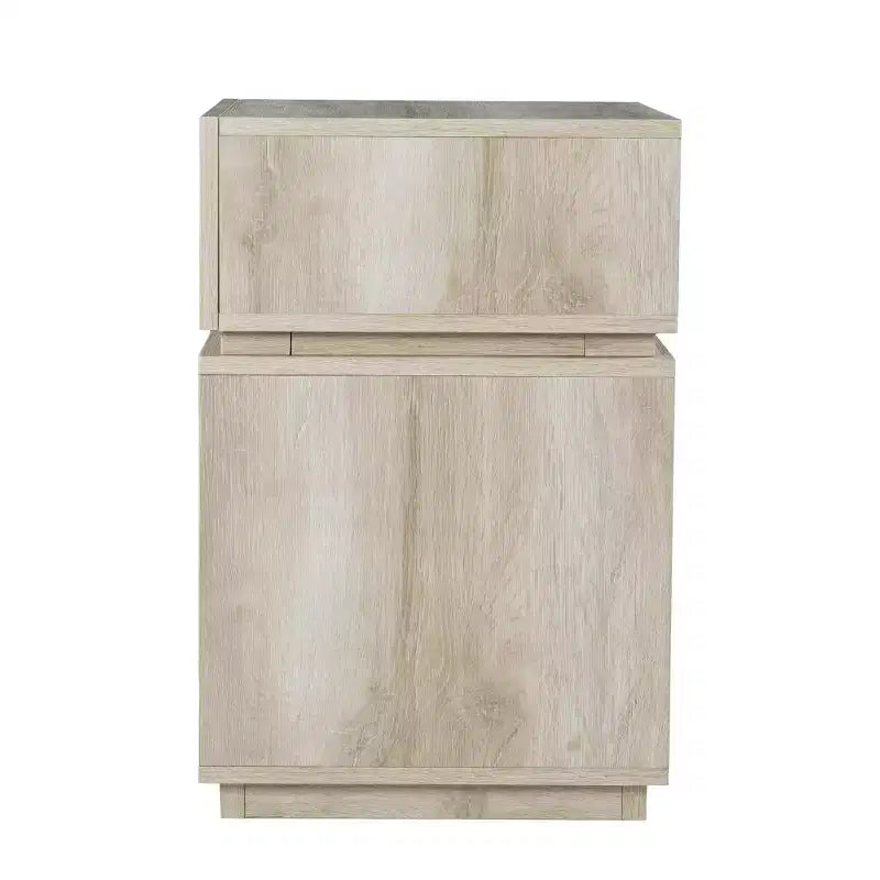 Mesa auxiliar rectangular de madera marrón de 24" con cajón, estante y puertos de carga USB