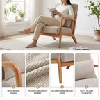 Sillón moderno tapizado con brazos de madera maciza, tela texturizada, para sala de estar