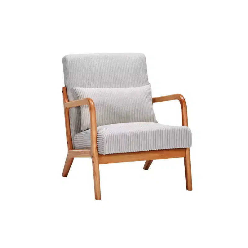Sillón moderno tapizado con brazos de madera maciza, tela texturizada, para sala de estar