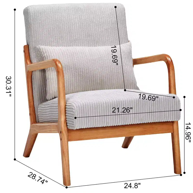 Sillón moderno tapizado con brazos de madera maciza, tela texturizada, para sala de estar