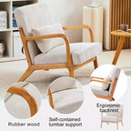 Sillón moderno tapizado con brazos de madera maciza, tela texturizada, para sala de estar