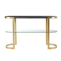 HomeRoots 49 Gray and Gold Solid Wood Oval Sled Console Table With Storage