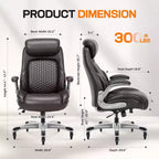 Silla de oficina ergonómica de cuero con respaldo alto, soporte lumbar de resorte y brazos abatibles