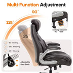 Silla de oficina ergonómica de cuero con respaldo alto, soporte lumbar de resorte y brazos abatibles