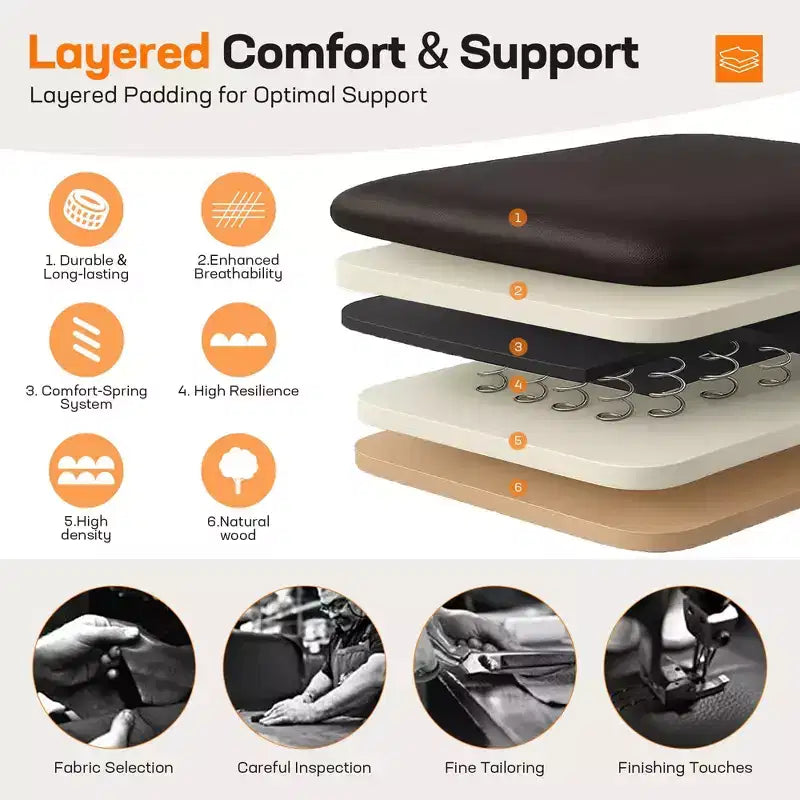 Silla de oficina ergonómica de cuero con respaldo alto, soporte lumbar de resorte y brazos abatibles
