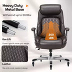 Silla de oficina ergonómica de cuero con respaldo alto, soporte lumbar de resorte y brazos abatibles