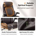Silla de oficina ergonómica de cuero con respaldo alto, soporte lumbar de resorte y brazos abatibles