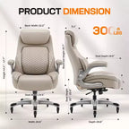 Silla de oficina ergonómica de cuero con respaldo alto, soporte lumbar de resorte y brazos abatibles