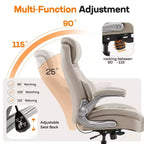 Silla de oficina ergonómica de cuero con respaldo alto, soporte lumbar de resorte y brazos abatibles