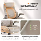 Silla de oficina ergonómica de cuero con respaldo alto, soporte lumbar de resorte y brazos abatibles