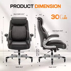 Silla de oficina ergonómica de cuero con respaldo alto, soporte lumbar de resorte y brazos abatibles