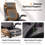 Silla de oficina ergonómica de cuero con respaldo alto, soporte lumbar de resorte y brazos abatibles