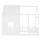 Estructura de Cama Baja con Forma de Casa, Techo, Valla y Estantería, Tamaño Individual