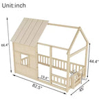 Estructura de Cama Baja con Forma de Casa, Techo, Valla y Estantería, Tamaño Individual