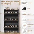 Zapatero con 3 Cajones Abatibles, Organizador de Zapatos Independiente para Entrada con 2 Ganchos Laterales, Mueble Zapatero Estrecho y Discreto