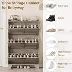 Zapatero con 3 Cajones Abatibles, Organizador de Zapatos Independiente para Entrada con 2 Ganchos Laterales, Mueble Zapatero Estrecho y Discreto