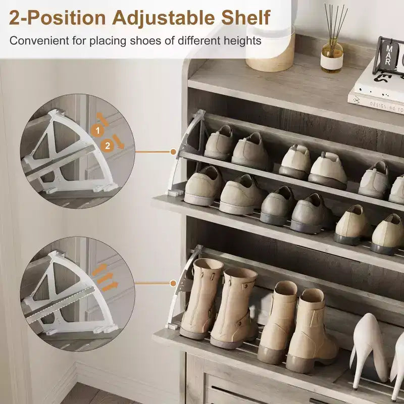 Zapatero con 3 Cajones Abatibles, Organizador de Zapatos Independiente para Entrada con 2 Ganchos Laterales, Mueble Zapatero Estrecho y Discreto