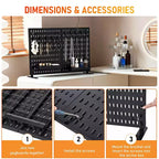 Organizador de tablero perforado de mesa con 10 ganchos, 2 bandejas, sin perforaciones, independiente, portátil, de plástico, para oficina, hogar, dormitorio, apartamento