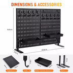 Organizador de tablero perforado de mesa con 10 ganchos, 2 bandejas, sin perforaciones, independiente, portátil, de plástico, para oficina, hogar, dormitorio, apartamento