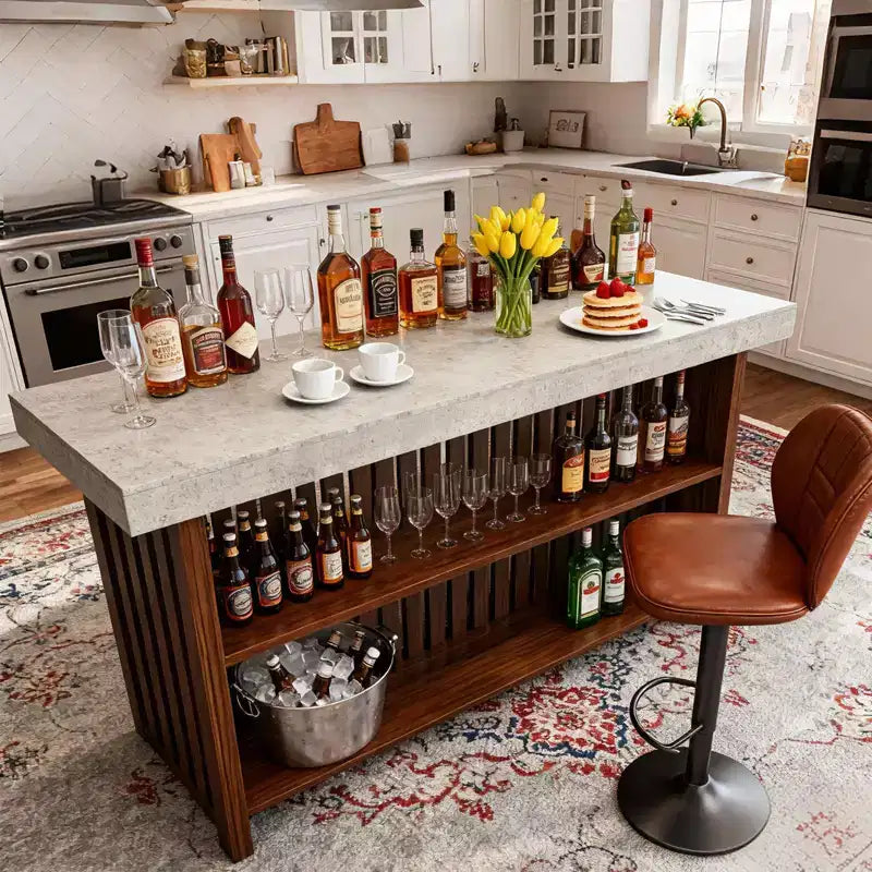 Mesa de bar para el hogar 63, mesa de pub de 2 niveles con reposapiés, gabinete de bar de café moderno para cocina, bistró, comedor y sala de estar