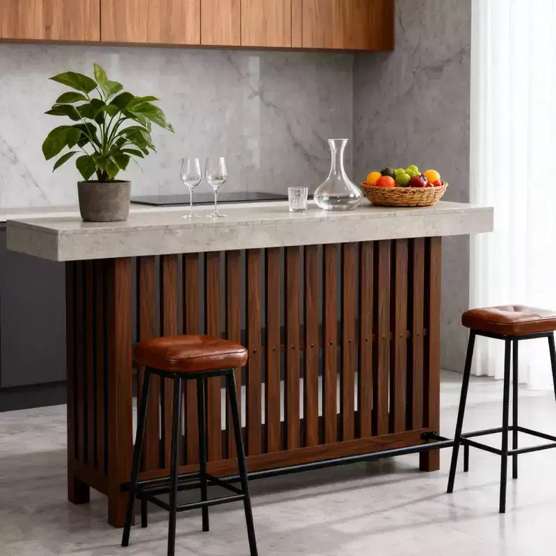 Mesa de bar para el hogar 63, mesa de pub de 2 niveles con reposapiés, gabinete de bar de café moderno para cocina, bistró, comedor y sala de estar