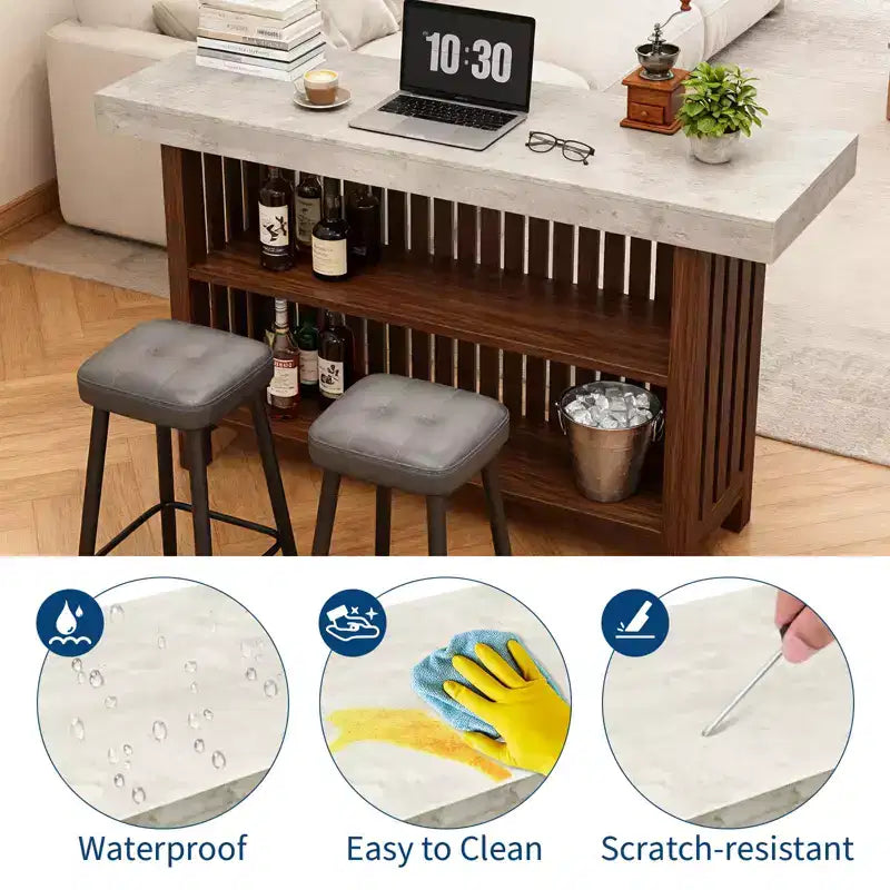 Mesa de bar para el hogar 63, mesa de pub de 2 niveles con reposapiés, gabinete de bar de café moderno para cocina, bistró, comedor y sala de estar