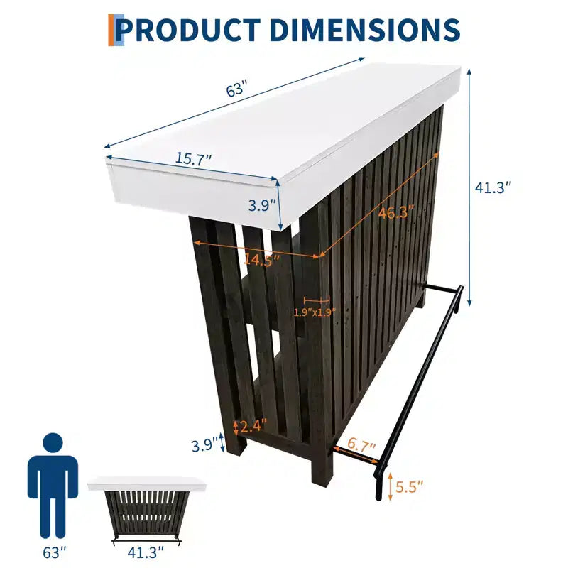 Mesa de bar para el hogar 63, mesa de pub de 2 niveles con reposapiés, gabinete de bar de café moderno para cocina, bistró, comedor y sala de estar
