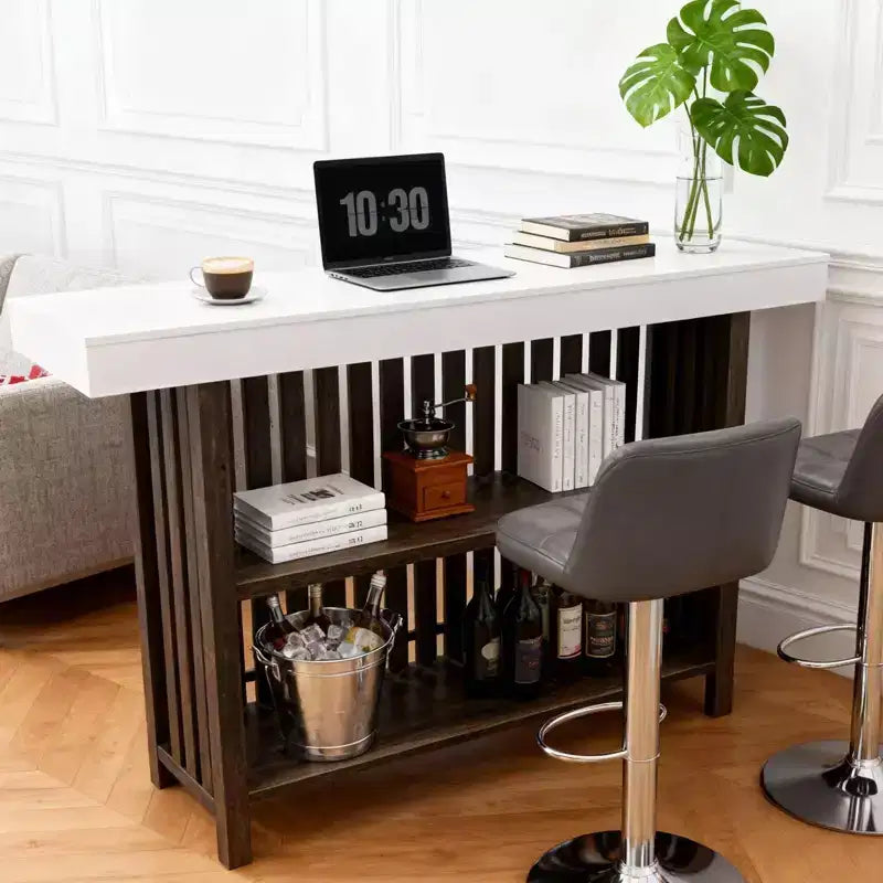 Mesa de bar para el hogar 63, mesa de pub de 2 niveles con reposapiés, gabinete de bar de café moderno para cocina, bistró, comedor y sala de estar