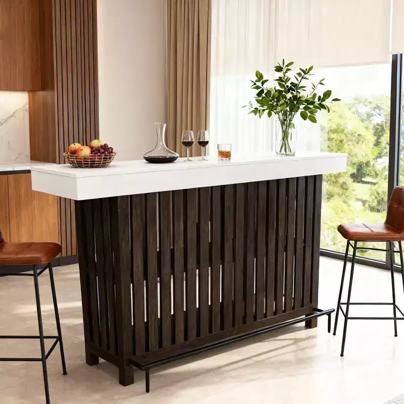 Mesa de bar para el hogar 63, mesa de pub de 2 niveles con reposapiés, gabinete de bar de café moderno para cocina, bistró, comedor y sala de estar