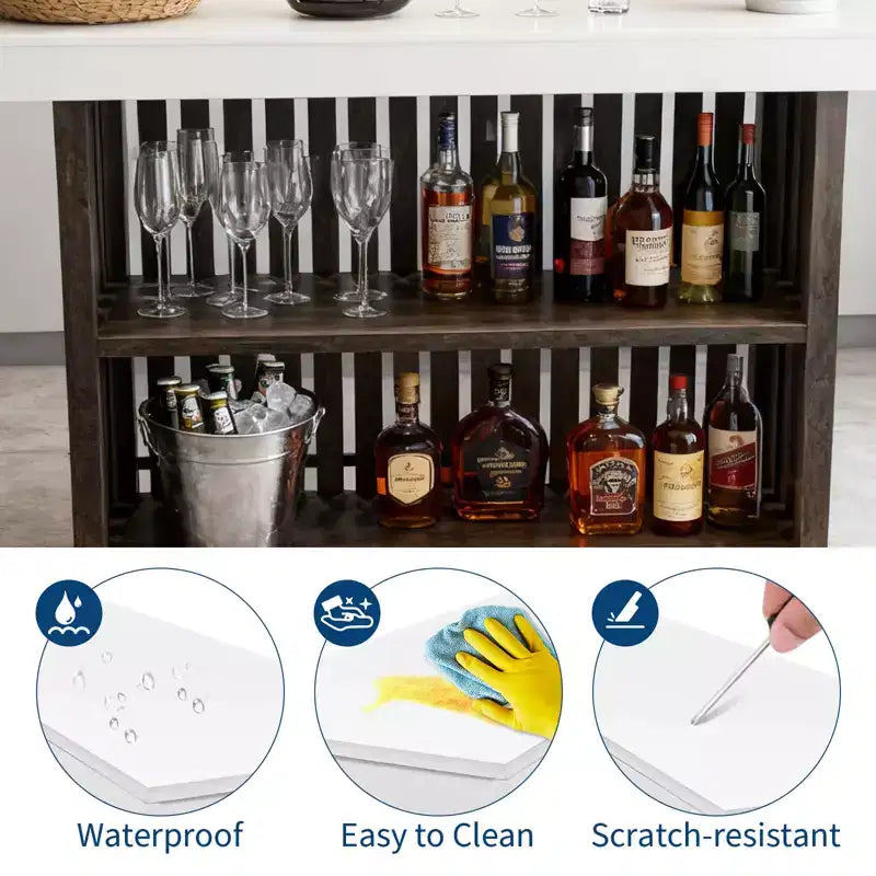 Mesa de bar para el hogar 63, mesa de pub de 2 niveles con reposapiés, gabinete de bar de café moderno para cocina, bistró, comedor y sala de estar