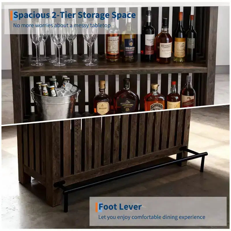 Mesa de bar para el hogar 63, mesa de pub de 2 niveles con reposapiés, gabinete de bar de café moderno para cocina, bistró, comedor y sala de estar
