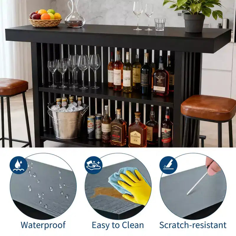 Mesa de bar para el hogar 63, mesa de pub de 2 niveles con reposapiés, gabinete de bar de café moderno para cocina, bistró, comedor y sala de estar