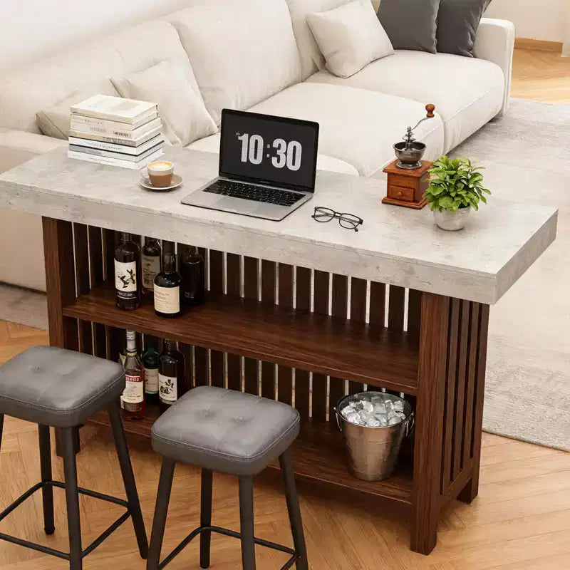 Mesa de bar para el hogar 63, mesa de pub de 2 niveles con reposapiés, gabinete de bar de café moderno para cocina, bistró, comedor y sala de estar