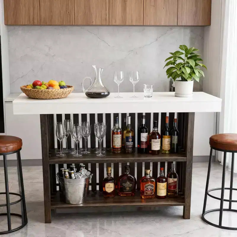 Mesa de bar para el hogar 63, mesa de pub de 2 niveles con reposapiés, gabinete de bar de café moderno para cocina, bistró, comedor y sala de estar
