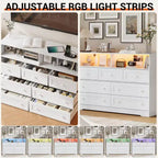 Cómoda de 7 cajones con luces LED y estación de carga, organizador de almacenamiento de madera gris