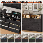 Cómoda de 7 cajones con luces LED y estación de carga, organizador de almacenamiento de madera gris