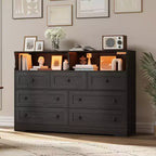 7-Drawer Dresser with LED Lights & Charging Station - Wooden Storage Organizer for Bedroom/Nursery/Entryway