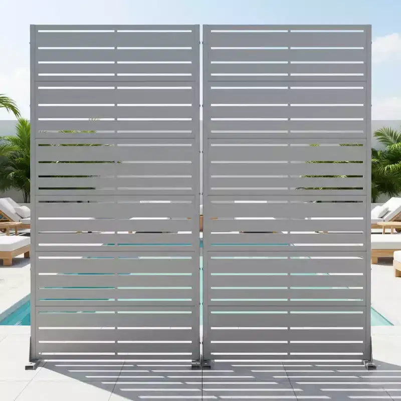 Separador de ambientes con celosía de 6 paneles Benjamin, acero galvanizado gris de doble cara, 72"H