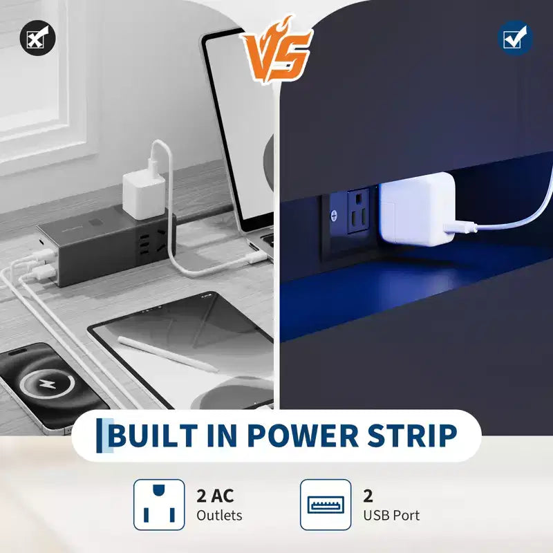 Mueble de TV moderno con 6 cajones y luces LED, barra de café con encimera flotante para centro de entretenimiento de sala de estar