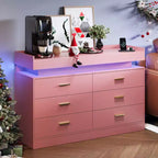 Mueble de TV moderno con 6 cajones y luces LED, barra de café con encimera flotante para centro de entretenimiento de sala de estar