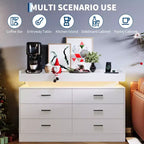 Mueble de TV moderno con 6 cajones y luces LED, barra de café con encimera flotante para centro de entretenimiento de sala de estar