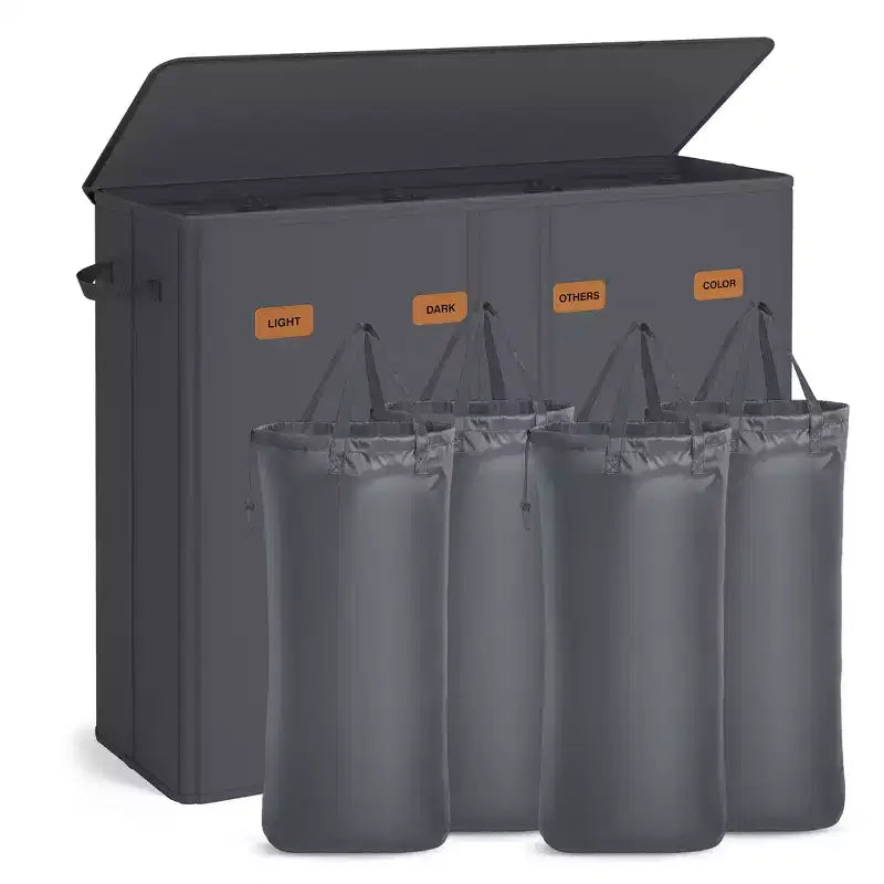 SONGMICS 55.4 Gallon (210 L) Laundry Hamper, 4-Compartment Laundry Basket Sorter with Lid, Labels, Removable Liner Bags, for Bedroom