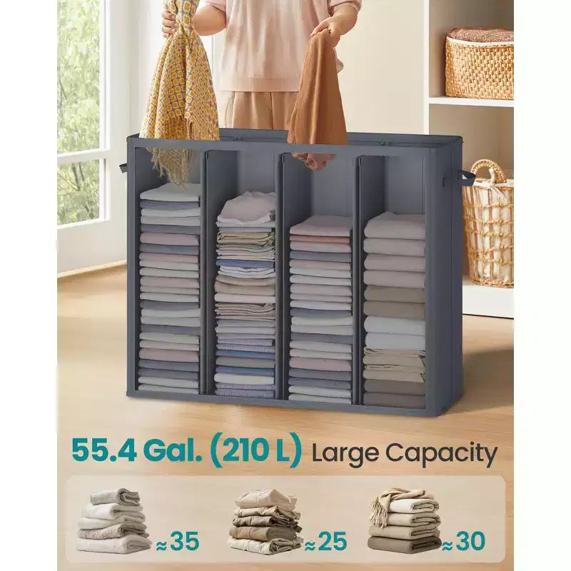 Clasificador de ropa sucia de 4 compartimentos de 209,7 litros con tapa, etiquetas y bolsas extraíbles, gris oscuro