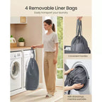 Clasificador de ropa sucia de 4 compartimentos de 209,7 litros con tapa, etiquetas y bolsas extraíbles, gris oscuro