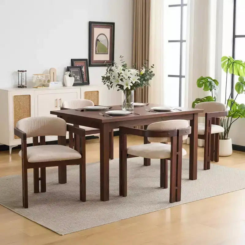 Sillas de comedor tapizadas de madera de caucho de estilo moderno de mediados de siglo Pascale, juego de 4