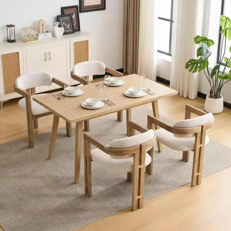 Sillas de comedor tapizadas de madera de caucho de estilo moderno de mediados de siglo Pascale, juego de 4